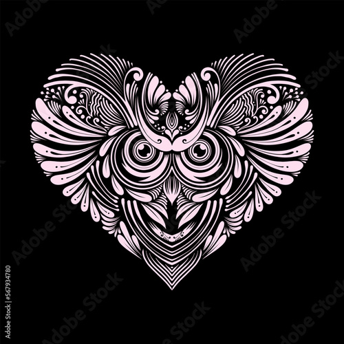 Owl love valentine ornament illustration vector
