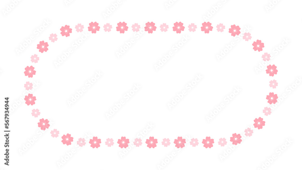 Cherry Blossom Simple Minimal Frames. Long Oval Floral Border.