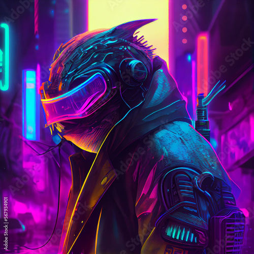 Grenadier fish cyberpunk style. Generative Ai.