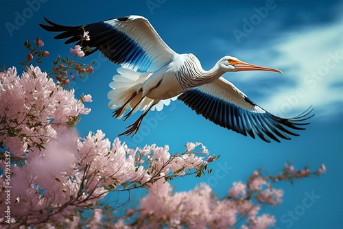 A stork Chirping into Spring: The Return of our Feathered Friends (ai generated) © Djomas