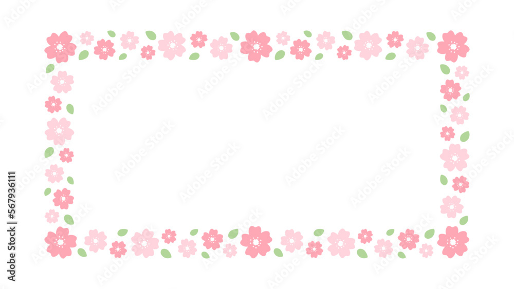 Cherry Blossom Frames. Long Rectangular Floral Border.