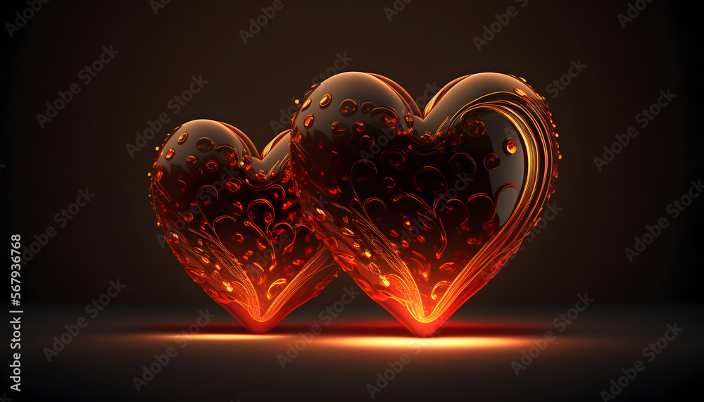 Naklejka premium hearts in love, valentine's day, romance, hearts in the middle of a beautiful background, lights with heart-shaped boke, lights, 3d rendering, digital illustration