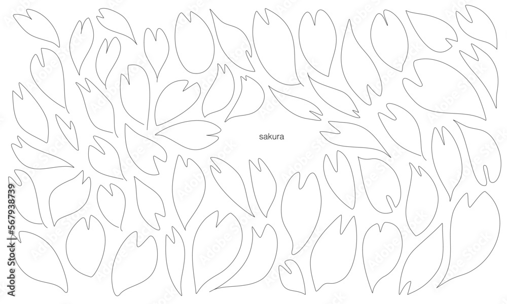 Fototapeta premium 桜の花びらの線画イラストセット