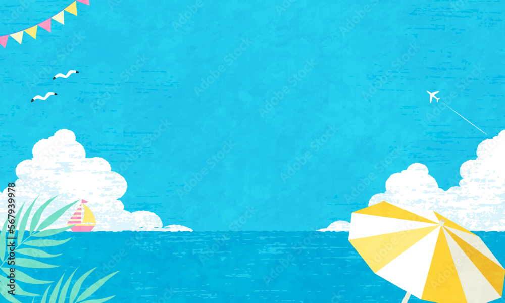  青空と海の夏イメージのベクターイラスト背景(ビーチ) Stock Vector 