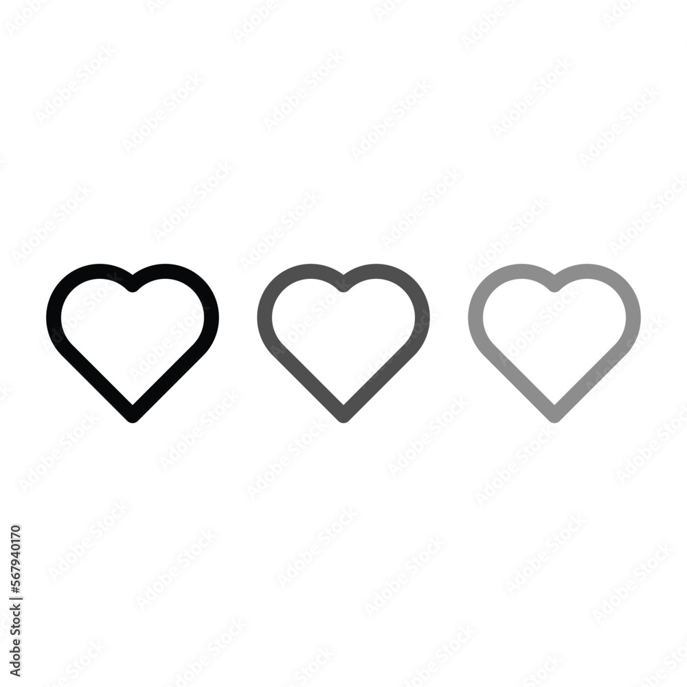 Heart vector icons. Vector set heart shape . Valentine's Day , medicine concept . Love passion concept. Romantic design. Gray hearts in the white background. Vector illustration