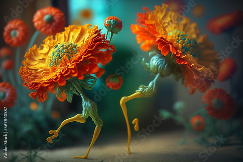 Colorful dancing flowers created by generative Ai