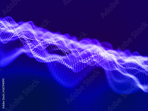 3D network connections background with flowing partices photo