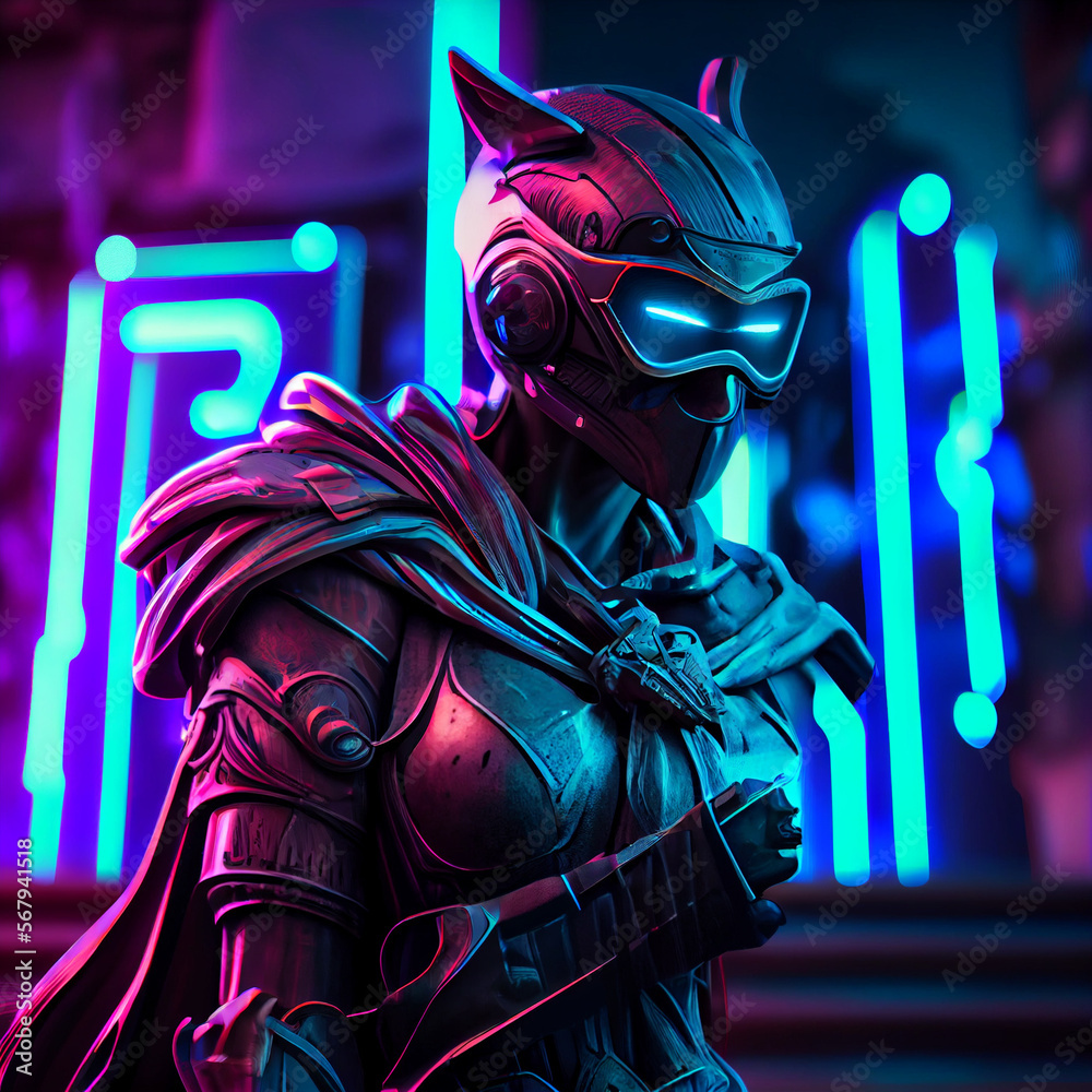 Artemis statue cyberpunk style. Generative Ai. Artemis statue cyberpunk style. Generative Ai.