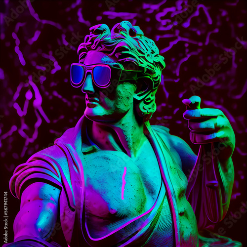 Dionysus Statue Cyberpunk Style. Generative Ai.