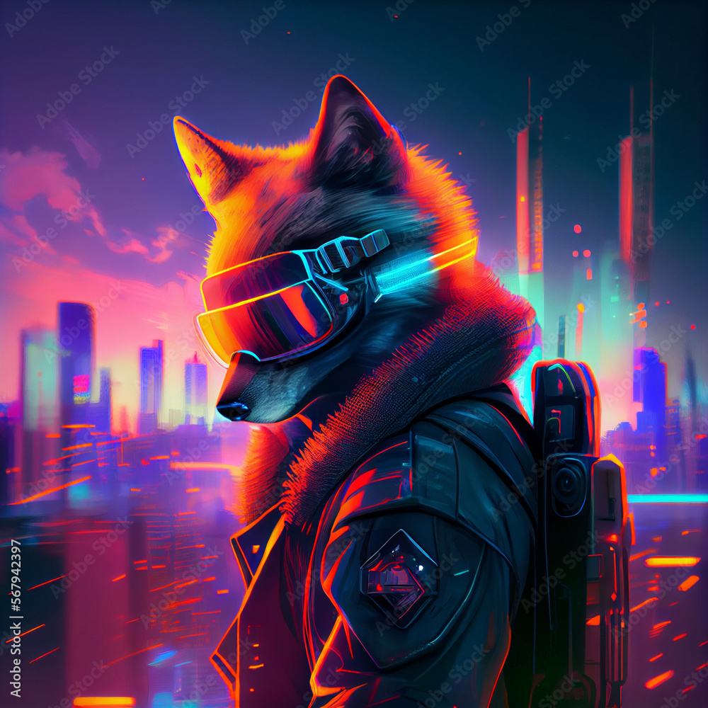 Fox Robot Wearing Modern Steel Uniform and Wear Vr Glasses Cyberpunk Style.  Generative Ai Illustration Stock | Adobe Stock