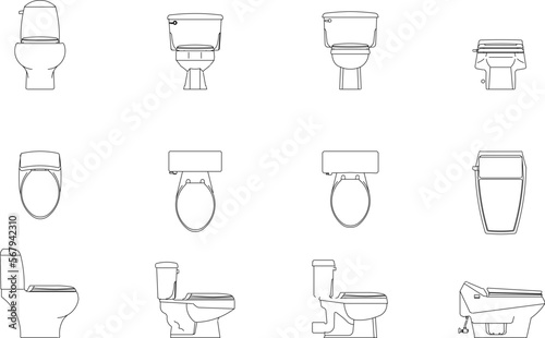 Vector sketch illustration of detailed toilet closet seen from various sides