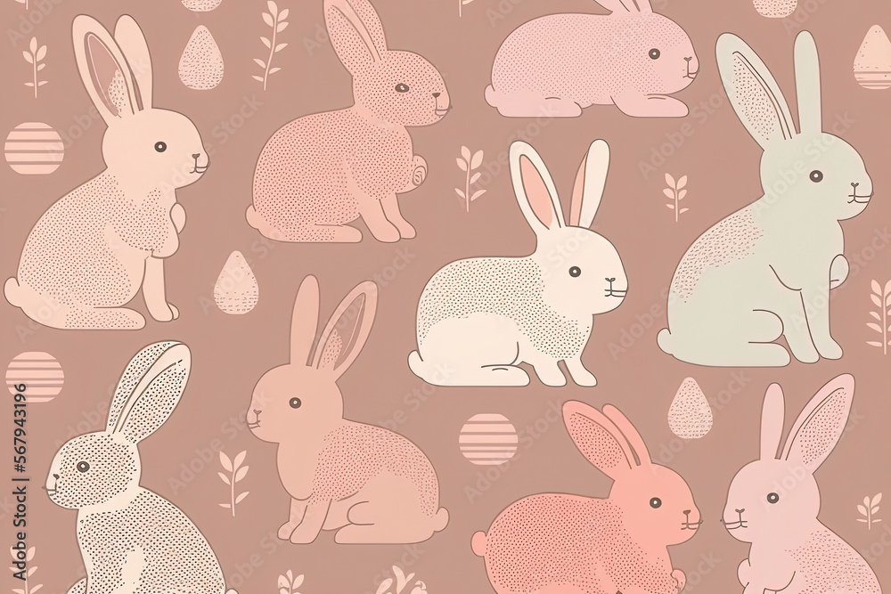 Baby pink rabbit pattern. Digital illustration created with Generative AI. Baby pink rabbit pattern. Digital illustration created with Generative AI.