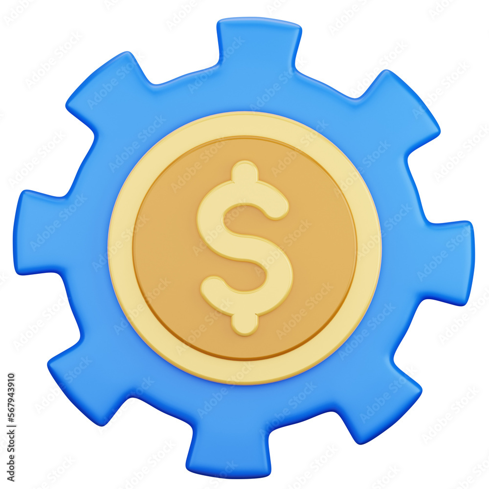 dollar coin with cogwheel 3d illustration dollar coin with cogwheel 3d illustration