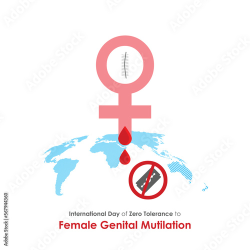 International Day Of Zero Tolerance To Female Genital Mutilation. Concept design for stopping female genital mutilation and Zero tolerance for FGM. Vector, illustration.