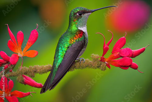 The Talamanca Hummingbird (Eugenes spectabilis), sometimes known as the Admirable Hummingbird, is a big hummingbird. Costa Rica to Panama is the range of the talamanca hummingbird. Generative AI photo