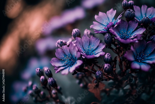 Composition of purple flowers. beautiful spring flower background Generative AI