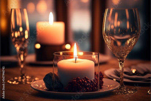 Romantic Candle Dinner At Mystical Mountain (generative AI)