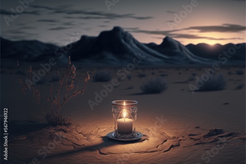 Romantic Candle Dinner At Barren Lifeless Landscape (generative AI)