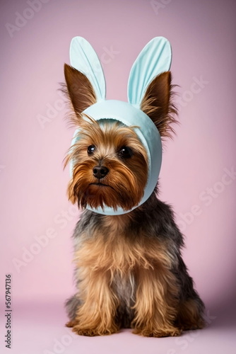 Yorkshire Terrier Easter Dog with. pastel easter bunny ears cute