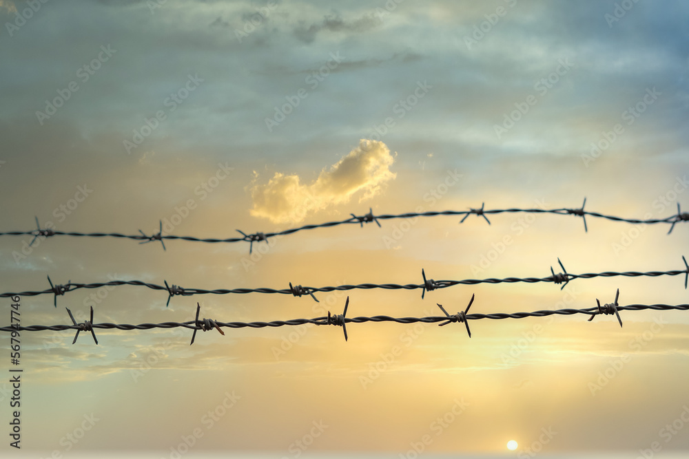 barbed wire with cloudy sky in the background barbed wire with cloudy sky in the background