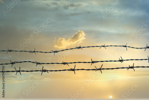 barbed wire with cloudy sky in the background