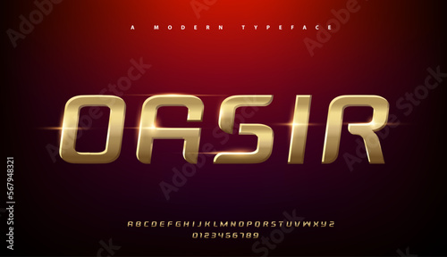 Sport Modern Alphabet Gold Font. Typography 3D urban style