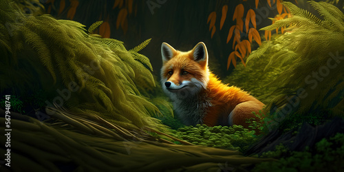 fox in nature  beautiful illustration for stories and books children s illustration  digital illustration