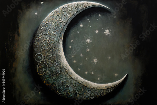 acrylic depiction of the crescent moon. Generative AI