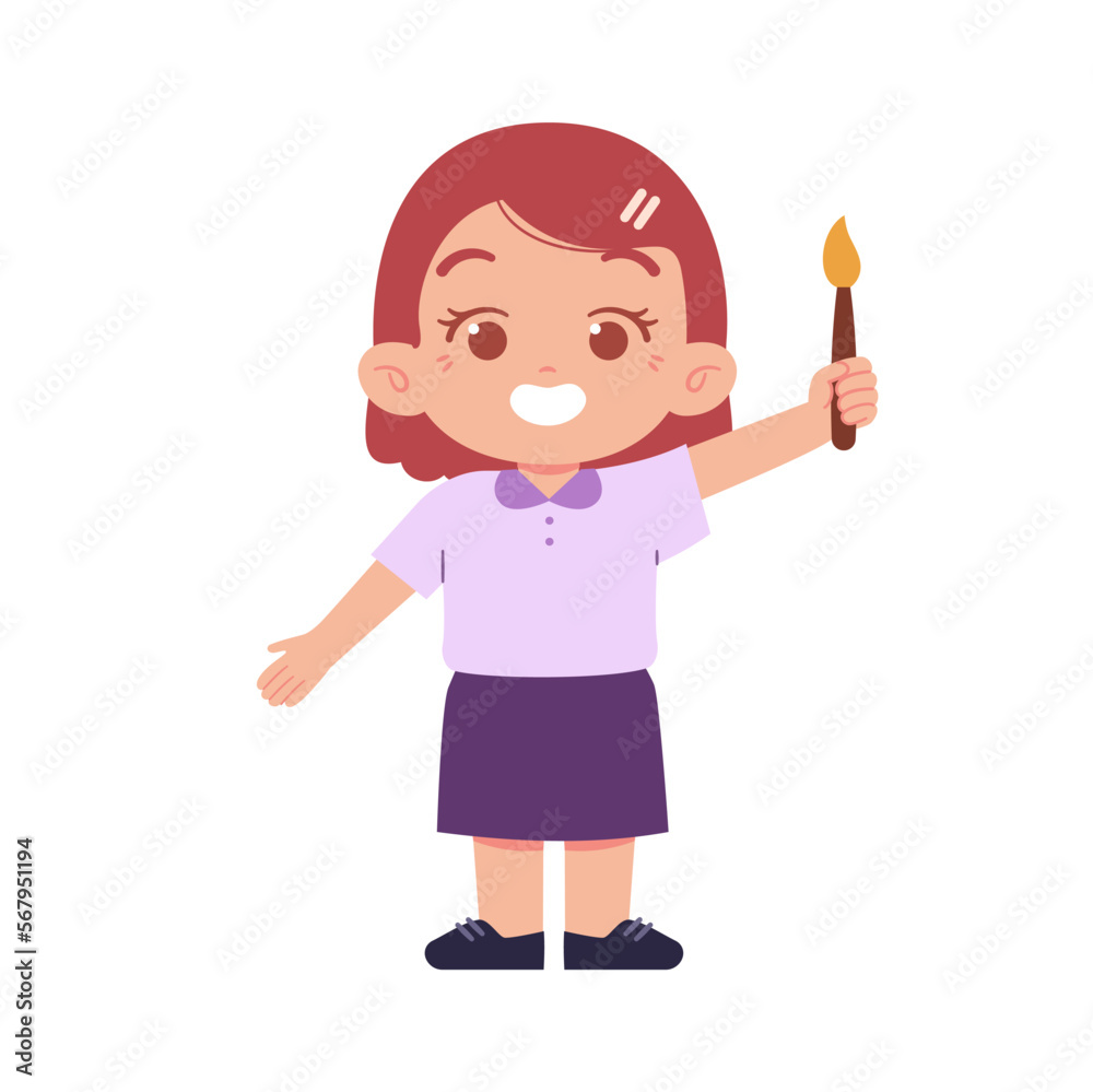 Elementary School Girl Kids holding paint Elementary School Girl Kids holding paint