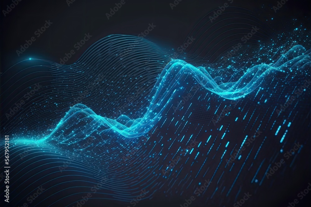 Futuristic big data visualization wave connecting neural network and ...