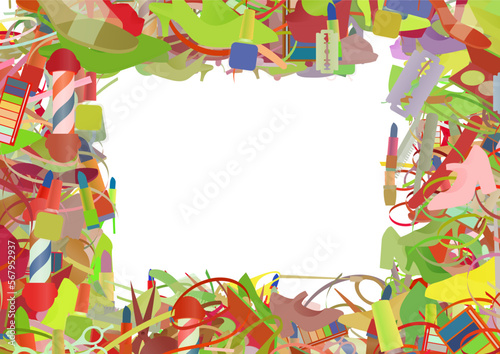 Background pattern abstract design texture. Border frame, transparent background. Theme is about nail polish, pumps, high heels, comb, everyday, stripes, cosmetics, season, scissors, weaving
