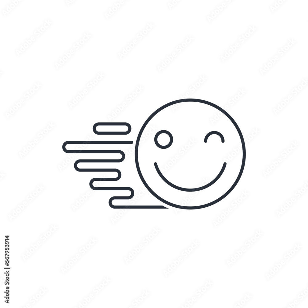 Speed and smile. Quick solution, satisfaction.Vector linear icon isolated on white background. Speed and smile. Quick solution, satisfaction.Vector linear icon isolated on white background.