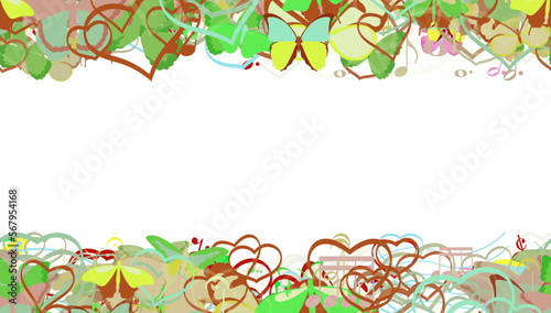 Background pattern abstract design texture. Horizontal seamless stripes. Border frame, transparent background. Theme is about exotic, fly, romance, spring, hearts, delicate, relations, wildlife
