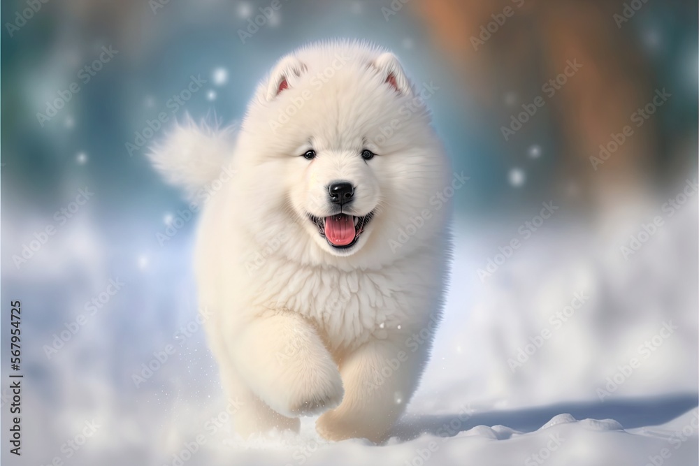 portrait of a purebred dog samoyed smile happiness. Generative AI portrait of a purebred dog samoyed smile happiness. Generative AI