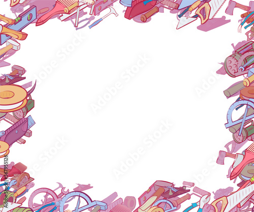 Background pattern abstract design texture. Repair. Border frame, transparent background. Theme is about nail catcher, hammer, lamp, acute, workshop, waterproofing, manual, screwdriver, vice