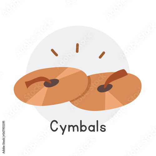 Cymbals clipart cartoon style. Simple cute bronze cymbals Asian percussion musical instrument flat vector illustration. Percussion instrument cymbals hand drawn doodle style. Cymbals vector design