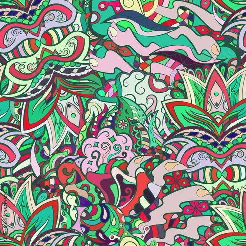 Tracery seamless pattern. Mehndi design. Ethnic doodle texture. Curved doodling background. Vector