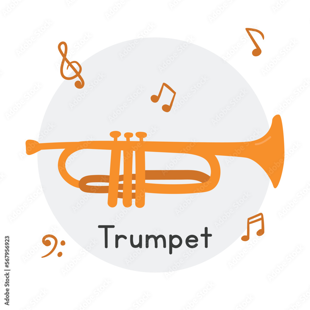 Golden trumpet clipart cartoon style. Simple cute trumpet brass musical