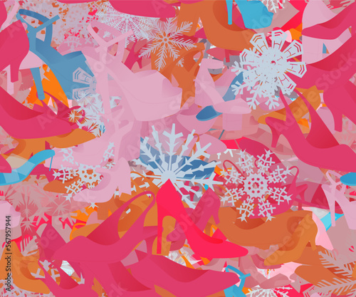 Background pattern abstract design texture. Seamless. Theme is about nature, footwear, celebration, silhouette, style, platform heels, season, slingback shoes, freeze, fashion, ladies, illustration