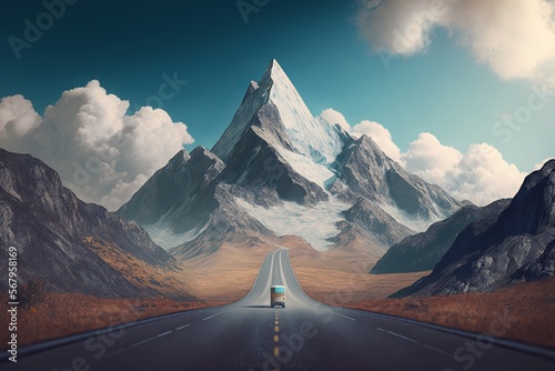 Realistic mountain travelling concept, Stunning landscape pastel color background. Created with Generative Ai