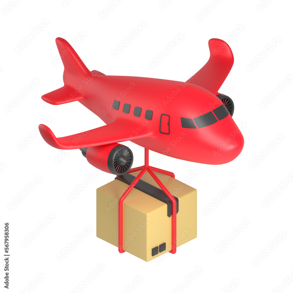 red airplane delivery 3d illustration