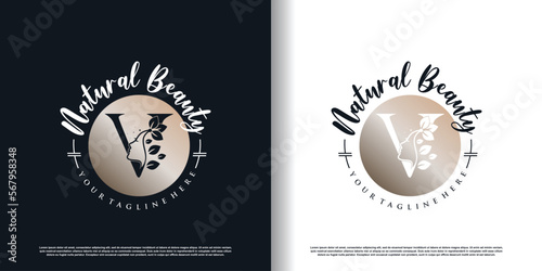 letter logo v with nature beauty concept design premium vector