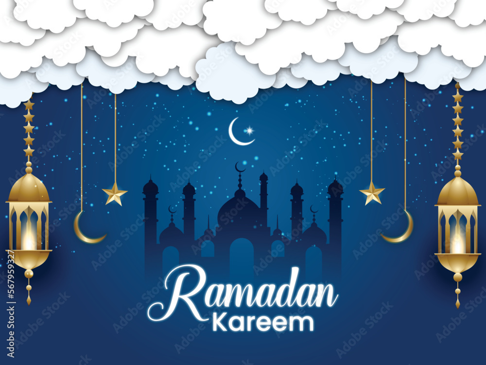 Realistic Ramadan Kareem background with moon, golden ornaments and lanterns. Realistic Ramadan Kareem background with moon, golden ornaments and lanterns.