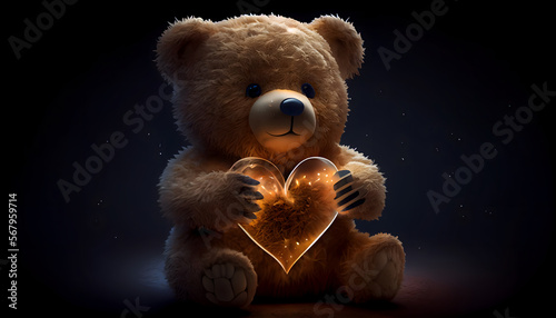 Teddy bear with heart on valentine's day, 3d rendering