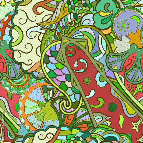 Tracery seamless pattern. Mehndi design. Ethnic doodle texture. Curved doodling background. Vector