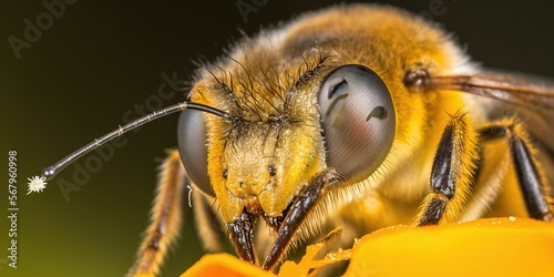 close up shot of bee on a flower, Generative AI