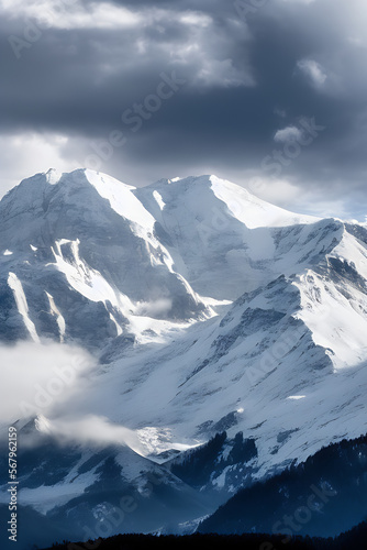Breathtaking Views of the Snowy Mountains with Glowing Snowy Peaks