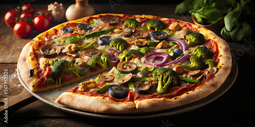 Cheesy Vegetarian Pizza with Broccoli and Zucchini generative ai