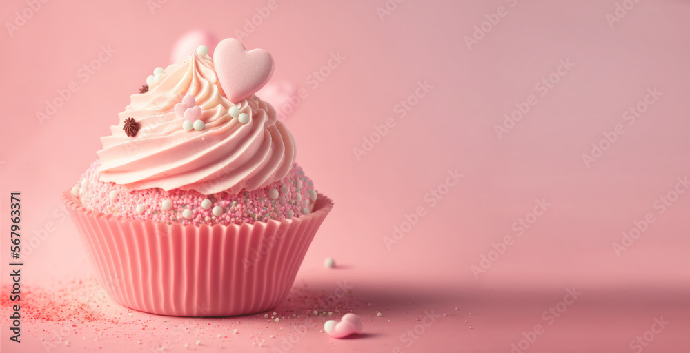 pink cupcake for Valentine’s Day, Generative AI pink cupcake for Valentine’s Day, Generative AI