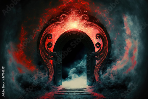 Portal to heaven and hell in the mind. Idea for a religious theme. Generative AI
